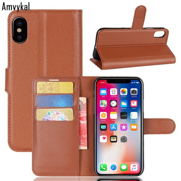 Amvykal Wallet Leather Case For Samsung S10 S10e iphone XR X XS Max 5s SE 6s 7 8 Plus Flip Phone Bag Cover