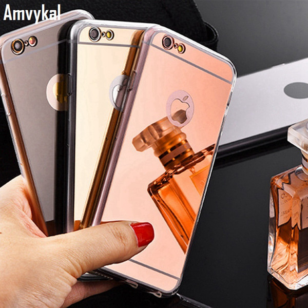 Amvykal For iphone X XR XS Max 5s SE 6s 7 8 Plus Samsung S9 S8 Plating Bling Mirror Case Soft Silicone Cover