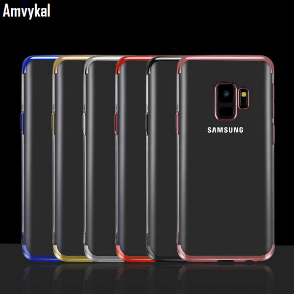 Amvykal For Samsung Note 8 S7 Edge S8 S9 Plus Case Luxury Plating Soft TPU Clear Case Ultra Thin Soft Silicone Cover