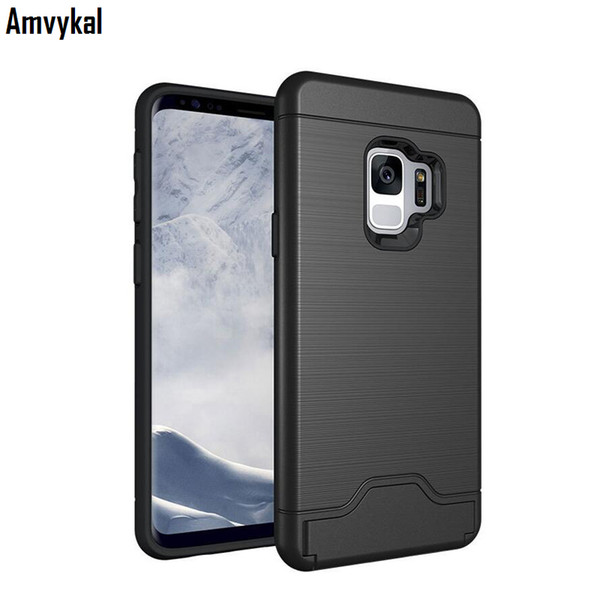 Amvykal For Samsung S8 S9 Plus Case Anti-Shock 2 in 1 Soft TPU + Hard PC Armor Kickstand Cover With Card Pocket