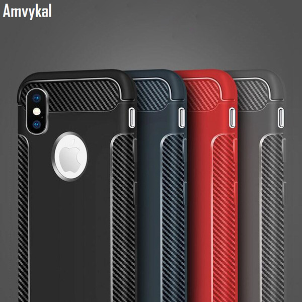 Amvykal For iphone X XR XS Max 5s SE 6s 7 8 Plus Carbon Fiber Soft Silicone Case Soft TPU Shockproof Matte Cover