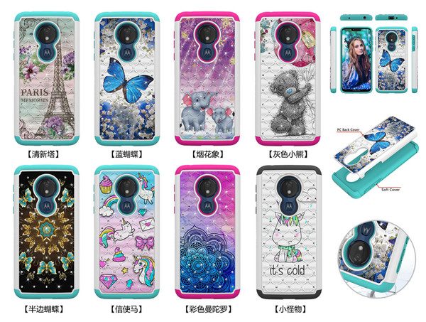 For iphone samsung Motorola Moto G7 Power G7 Play G7 Plus Z4 Play G6 Play 2-in-1 TPU Fashion Painted 360° protection phone case