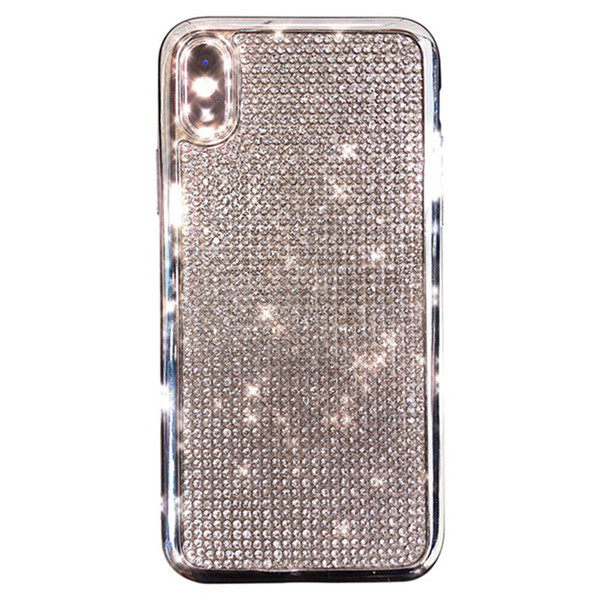 EGEEDIGI high quality bling luxury diamond rhinestone flash phone case for iPhone XR XS MAX XS X 8 8plus 7 6plus 6s plating frame soft cover