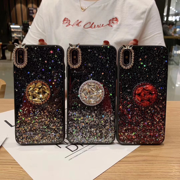 Free DHL EGEEDIGI Luxury Colorful Marble 3D Shiny Diamond Stand Fashion Shiny Star Cover for iPhone MAX XS XR 6 7 8 plus X Phone Case