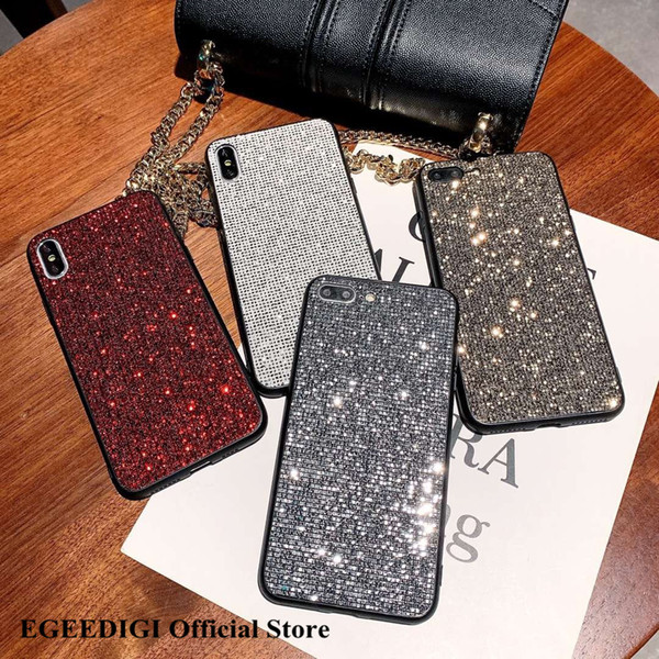 Free DHL EGEEDIGI Luxury Fashion Sparkle Soft Case for iPhone 6s 7Plus 8 8plus XR XS MAX Temperament Flash TPU Protective Capa Coque