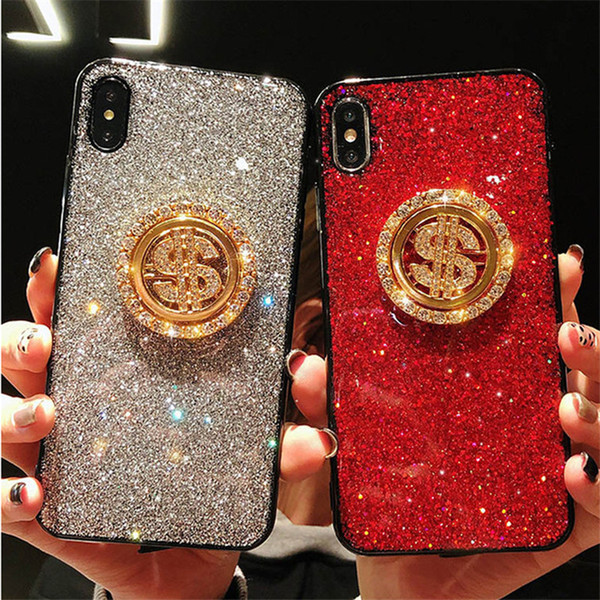 EGEEDIGI Premium bling luxury diamond rhinestones can be rotated gold coin flash phone case for iPhone XR XS MAX X 8 8Plus 7 6S Plus case