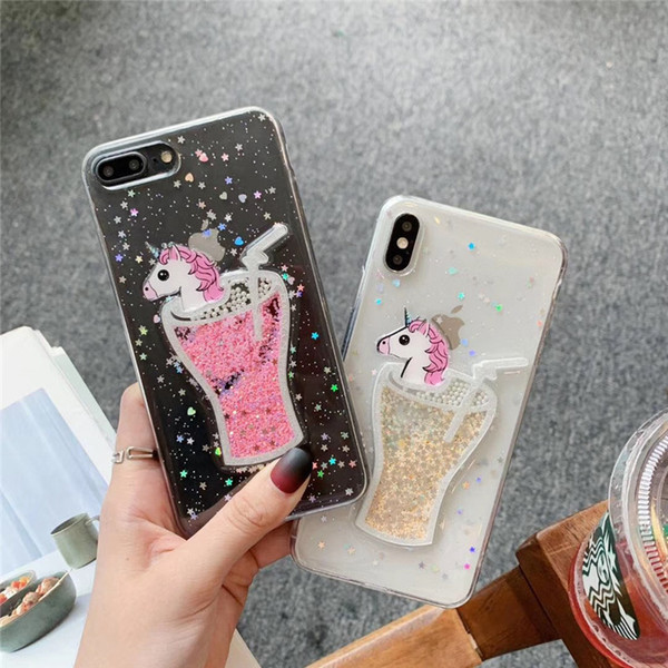 EGEEDIGI quicksand liquid Lucky unicorn soft for Iphone XS MAX XR XS 8 7 Iphone7 6 Plus 6S Bling Glitter gold foil star mobile phone case