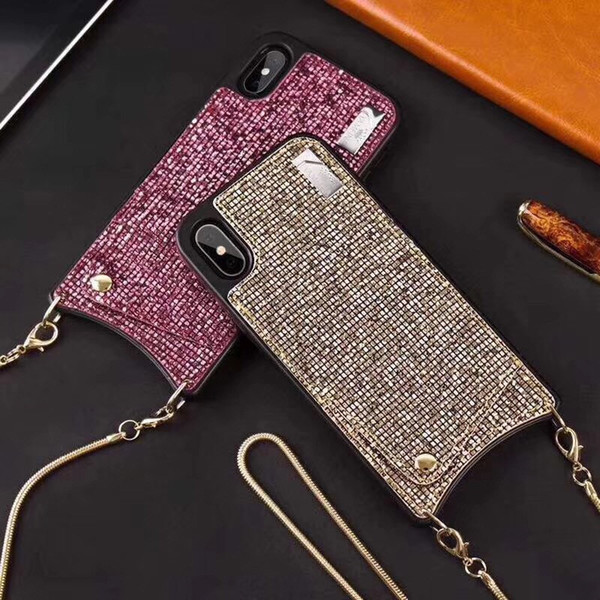 Free DHL EGEEDIGI luxury silicone gold glitter crystal sequin card phone case for iphone XS MAX XR X 7 8 8Plus 6 6S Plus gift metal lanyard