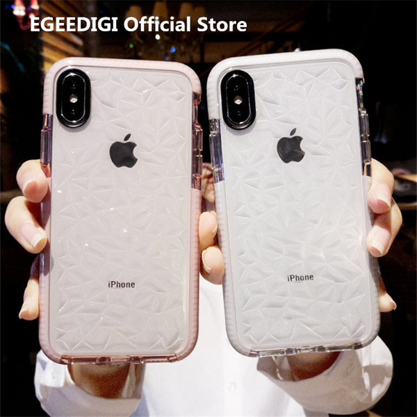 EGEEDIGI Luxury Geometric Diamond Transparent Soft TPU Clear Phone Case For iPhone X XS MAX XR 7 7 Plus 6 6S Plus 8 8Plus Rhombus Back Cover