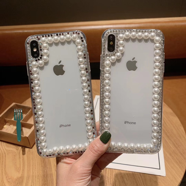 Free DHL EGEEDIGI Luxury sparkling diamond pearl Phone Case Soft TPU Transparent Cover For iPhone X Xr Xs Max 8 7 6S Plus Nice packaging