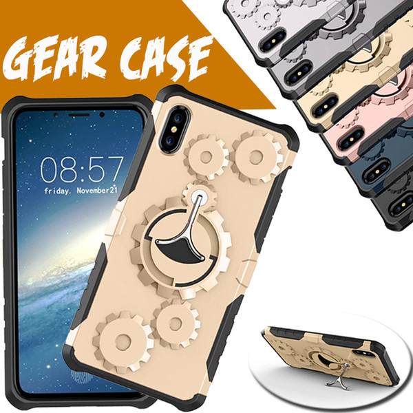 Mechanical Gear TPU+PC Hybrid Armor Case Running Armband Stand Holder Cover For iPhone XS Max XR X 8 7 6 6S Plus Samsung Galaxy Note 9 S9 S8