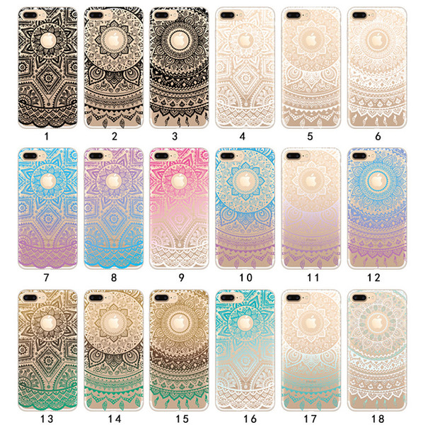 Colourful Landscape Painted Creative Henna White Floral Paisley Flower Soft TPU Gel Transparent Cover Case For iPhone X 8 7 Plus 6 6S