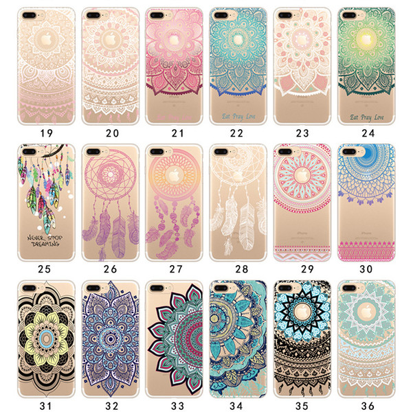 Colourful Landscape Painted Creative Henna White Floral Paisley Flower Soft TPU Gel Transparent Cover Case Shell For iPhone X 8 7 Plus 6 6S