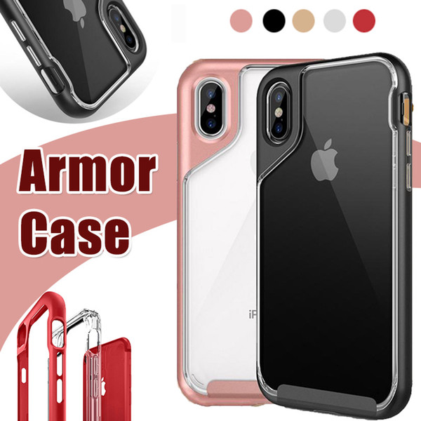 Luxury 2 in 1 Armor Cases Shockproof Transparent Clear TPU+ PC Bumper Hybrid Anti Shock Protection Back Cover Case For iPhone X 8 7 Plus 6S