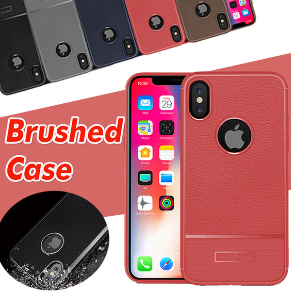 Litchi Pattern Brushed Leather Armor Case Soft TPU Gel Rubber Silicone Shockproof Protective Back Cover For iPhone X 8 7 Plus 6S Samsung S8