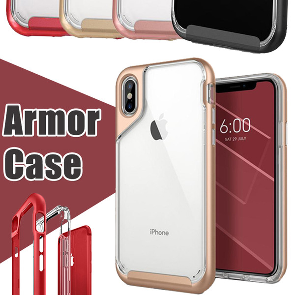 For iPhone X Luxury 2 in 1 Armor Shockproof Transparent Clear TPU+ PC Bumper Hybrid Anti-Shock Back Cover Case For iPhone 8 7 Plus 6 6S