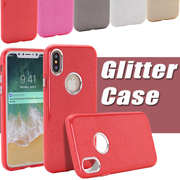 3 in 1 Glitter Bling Case Shockproof Protective Hybrid TPU+ PC Luxury Colorful Flash Sparkling Back Cover For iPhone X 8 7 Plus 6 6S