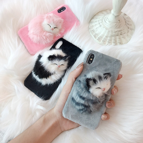 Simulation Cat for iPhoneXS/XR/Xsmax Wool PC Phone Case iPhone 7/8plus Cute 6S Animal Back Cover