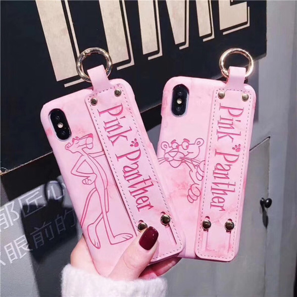 Creative New iPhone X Phone Case with Pink Naughty Leopard Hand Strap iPhone 6/7/8plus Case