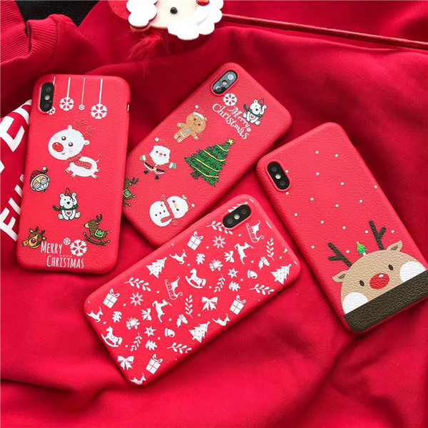 Cartoon Christmas Red Festive Case Colored Drawing TPU Material Back Cover for iPhone 6 6s 7 8 7P 8P X XS XR MAX