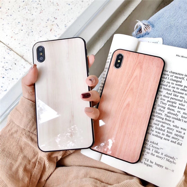 Wood Texture Glass Creative Phone Case Fiber Cloth for iPhone X/XS/Xsmax/7Plus TPU and Toughened glass Material Back Cover