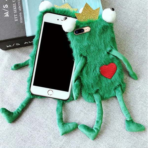 New Cute Fluffy Frog Phone Case for iphone xs max/XR Fashionable Back Cover for 6splus/7plus