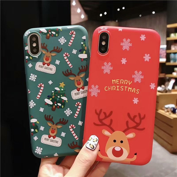 New Christmas Gift Creative Cartoon XsMax Mobile Phone Case 7Plus Elk Snowman Red TPU Soft Case 6s