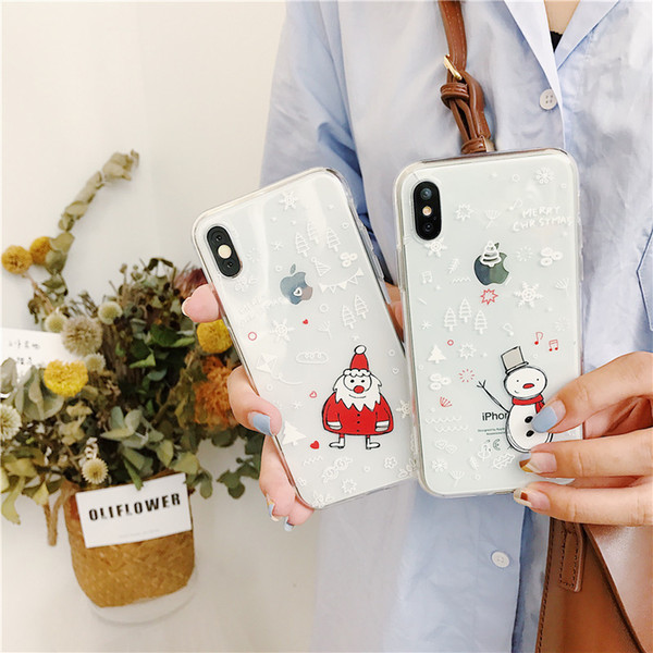 Creative Cartoon XsMax Mobile Phone Shell Transparent XR/7Plus Elk Snowman TPU Soft Protector 6 6s Thin Case