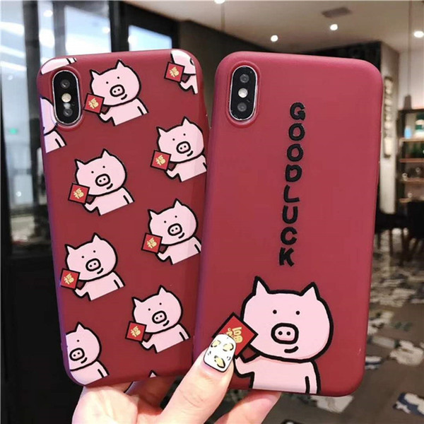 Spring Festival Lucky Pig XsMax Mobile Phone Shell 7Plus New Year Red Candy Soft Back Cover XR Festive Cute Cartoon for 8 8S