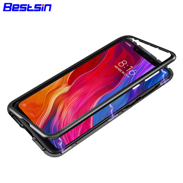 Bestsin Magnetic Phone Case Metal Bumper Clear Glass Magnetic Adsorption Tempered Glass Back For Huawei Honor 10 V10