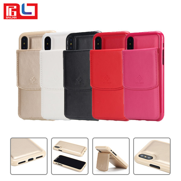 Bestsin Leather Phone Case Card Pocket With Kickstand For Iphone X 8 7 6 S Plus