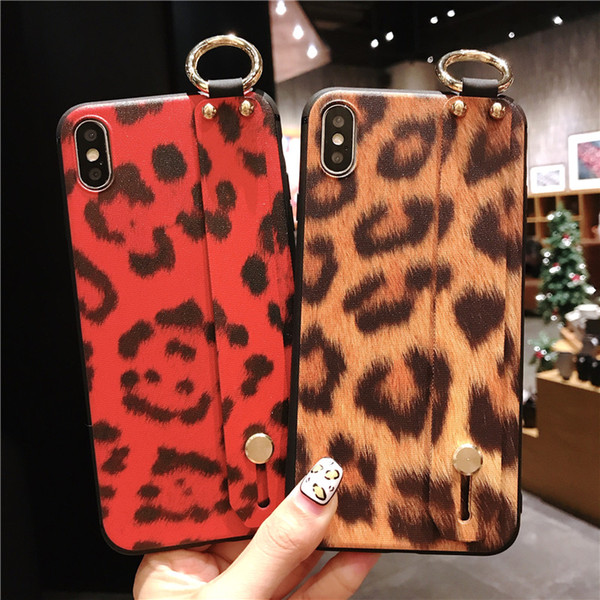 Fashion Leopard Print Phone Case For iphone XS Max XR X Case For iphone 6 6s 7 8 plus Back Cover Wrist Strap Soft TPU Cases