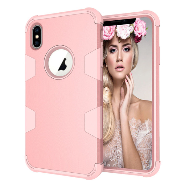 For iphone 6 6s 7 8 plus X Xs Max XR Case 3 in 1 Heavy Duty Protection Hybrid Soft Silicone+Hard PC Back Cover+Bumper Cover