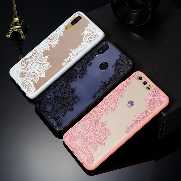 P20Lite 3D Lace Floral Case on for Huawei P20 Lite Case Soft TPU Edge Hard PC Back Cover For Couqe Huawei P20 P 20 Pro P20Pro