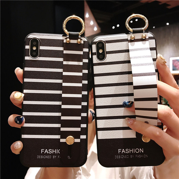 For iPhone Xs max Case Wrist Strap Phone Cases For iPhone 7 8 6 6s Plus X XS XR Relief Stripe Pattern Soft TPU Back Cover