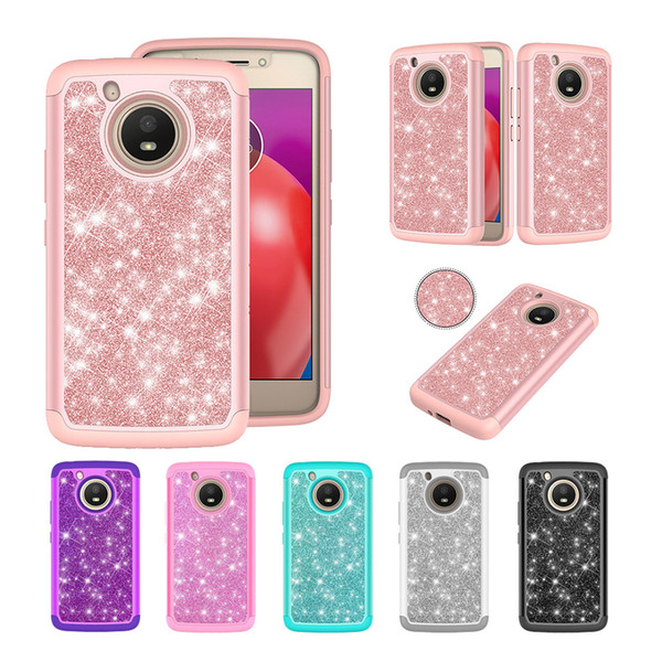 Moto E4 USA Version 2 in 1 Heavy Duty Defender Case Bling Glitter Cover For Motorola Moto E 4th Generation 2017 [ Not Fit Moto E4 Plus ]