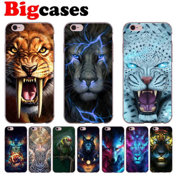 For iphone 7 8 6 6S Plus X XS Max XR 5 5S SE Case Cover Soft TPU Silicone Lion Wolf Phone Shell