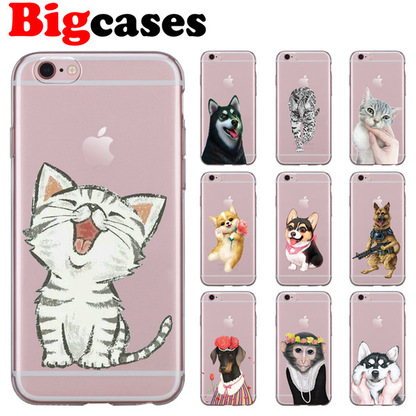 For iphone 7 8 6 6S Plus X XS Max XR 5 5S SE Case Cover Soft TPU Silicone Cat Dog Phone Shell