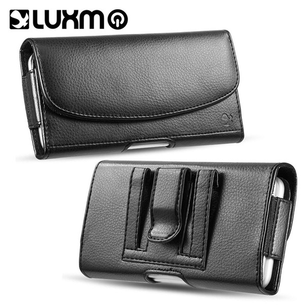 Waist Bag Black Leather Purse Case Cover with Holster Belt Money Pocket Universal for iPhone Samsung LG 5.5 6.3 inch Phone