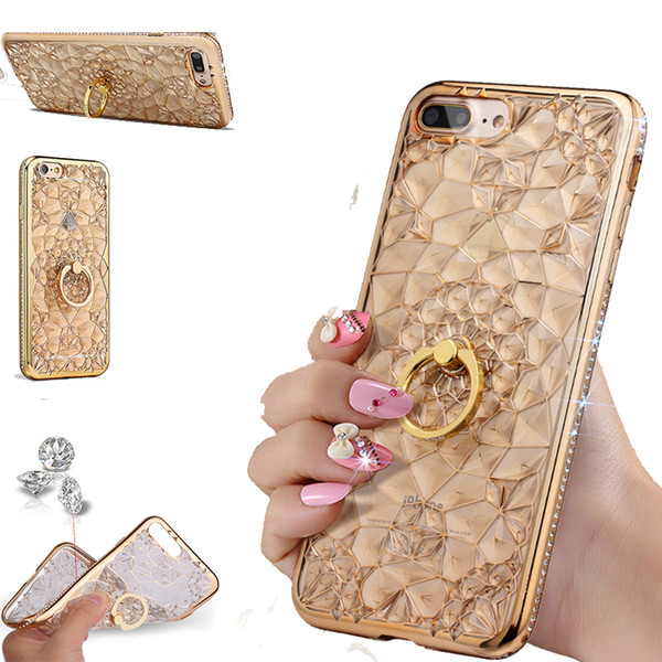 For iPhone X Case Luxury Bling Diamond 3D Soft TPU Silicone Back Cover For iPhone X XS xr XS Max Case Ring Stand