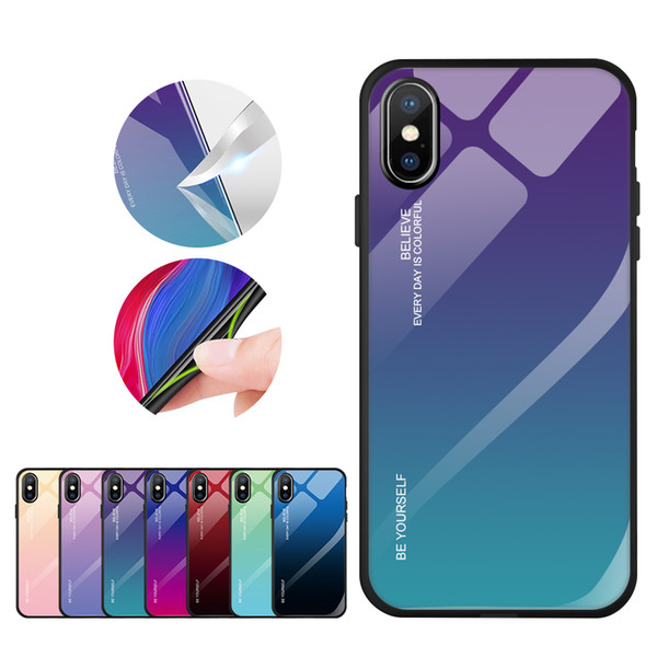 Gradient Color Tempered Glass Phone Cases For iPhone XS MAX X 8 6 Plus X Case For iPhone XS Max Back Protector Cover