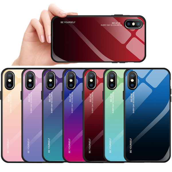 Gradient Color Tempered Glass Phone Cases For iPhone XS MAX XR 8 6 Plus X Case For iPhone XS Max Back Protector Cover