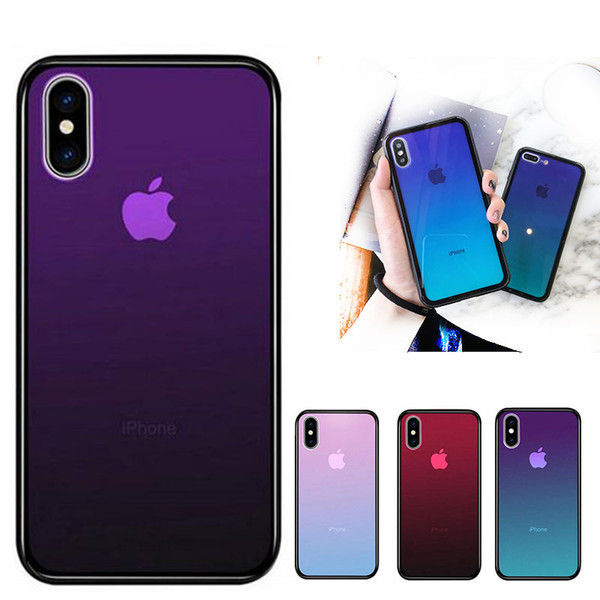 Luxury Aurora Colorful Gradient Phone Case for iPhone X XS Max 6 8 Plus Ultra Thin Soft TPU Bumper Tempered Glass Cover