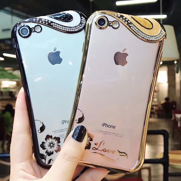 Plating frame Gilded Crystal TPU silicone soft Back Cover For iphone6 6s 7 8 iphone X