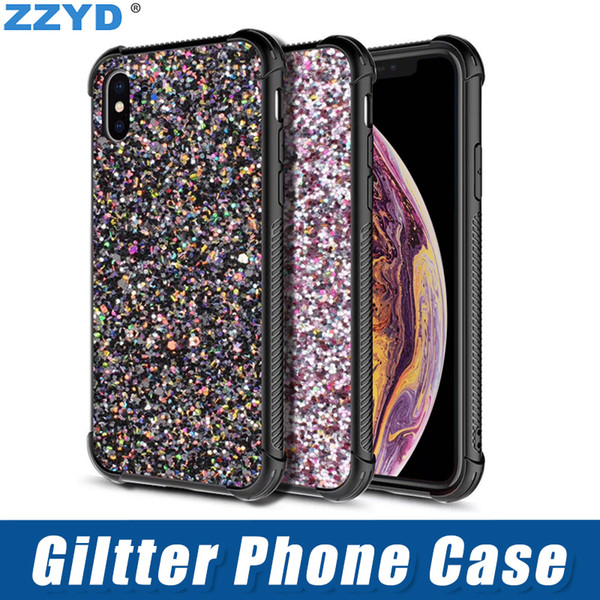 ZZYD Bling Phone Cover Glitter Shinny Shockproof Cellphone Case Cover for iP 7 8 X Samsung S9 Note9