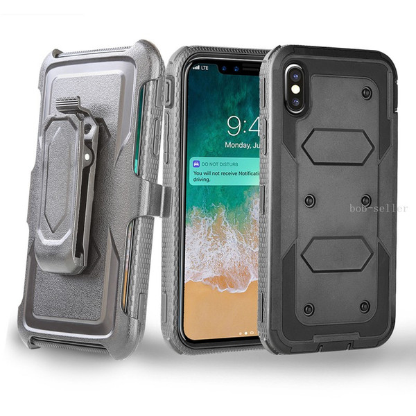 For iphone Xs Max Xr X 8 plus 7 plus 3 in 1 TPU+PC Clip Case Heavy Duty Defender cell phone cases