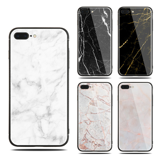 For apple iphone X 8 plus 7 plus Painted PC cell phone cases Colorful Glossy Tempered Glass marble Hard Case Anti-scratch protector