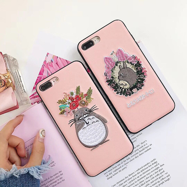 For Apple iphone X 8 plus 7 plus 6S TPU Embroidery Totoro cartoon case landscape Plating TPU Clear cell phone cases