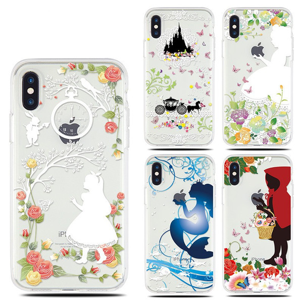 For Apple iphone X 8 plus 7 plus 6S TPU Princess Alice cartoon case landscape Plating TPU Clear cell phone cases