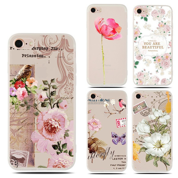 For Apple iphone X 8 plus 7 plus 6S TPU Frosted transparent Embossed Floral case TPU Clear cell phone cases